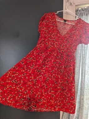 wild fable Red Floral V-Neck Mini Dress